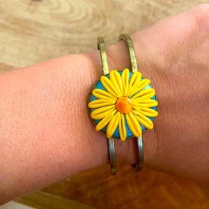 Hand painted Sunflower brass cuff